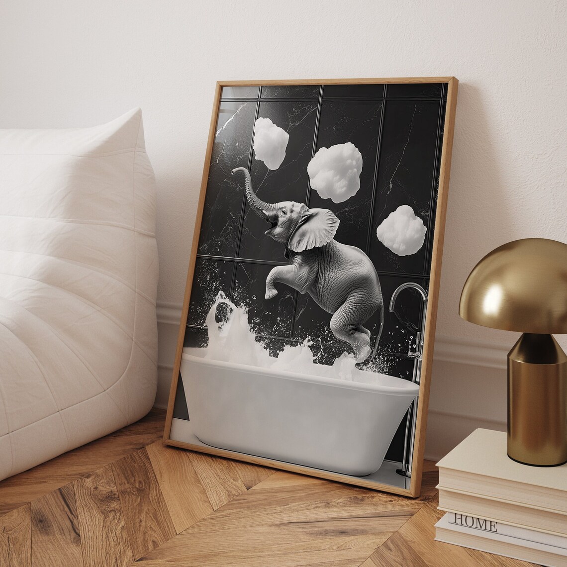 Happy Elephant In A Tub, Funny Bathroom Wall Art - Image 6