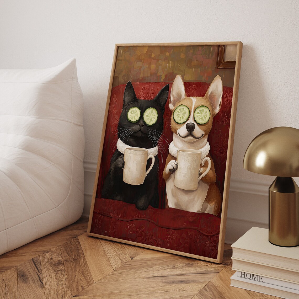 Cute Cat And Dog Poster, Funny Pet Illustration