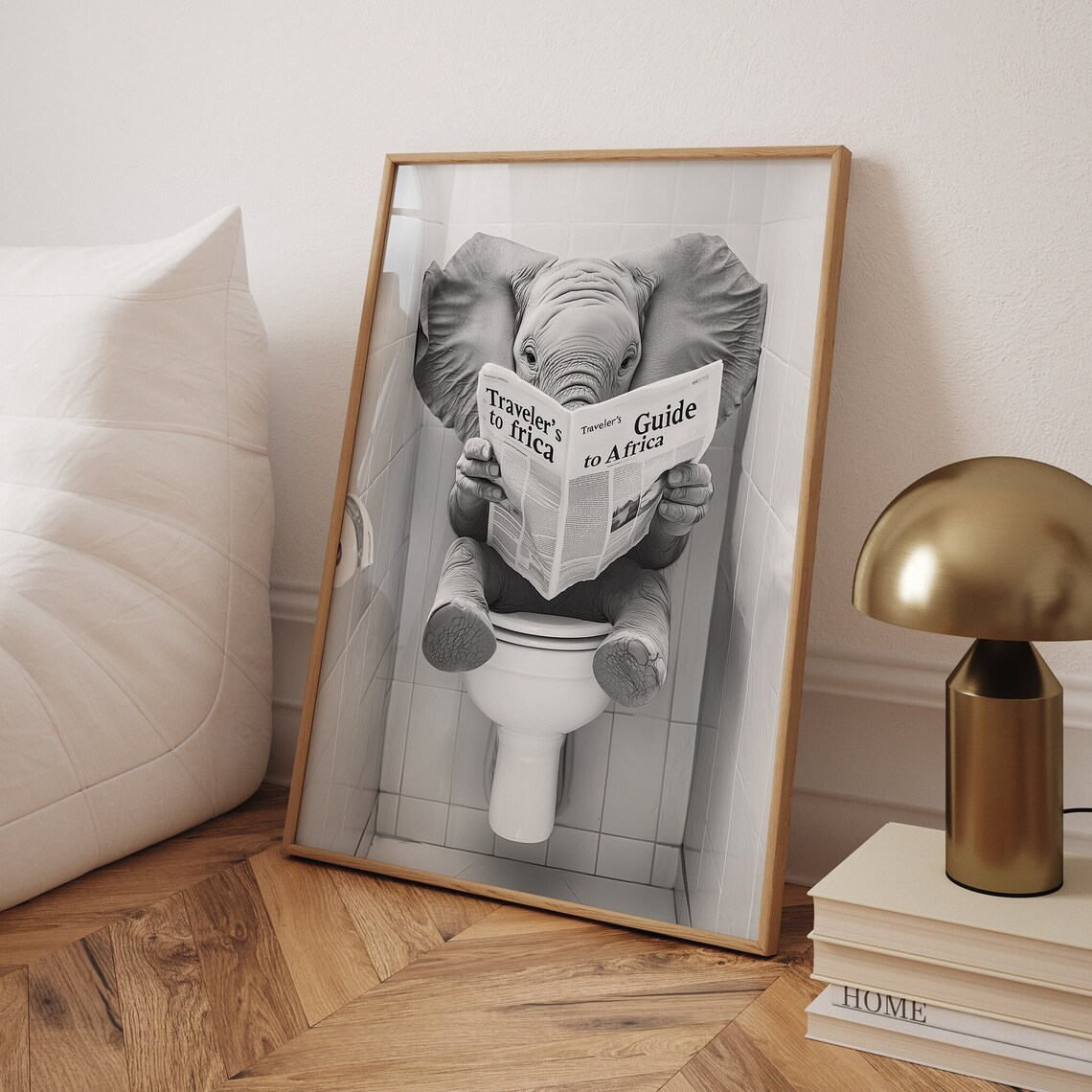 Elephant Sitting on the Toilet Reading a Newspaper, Funny Poster