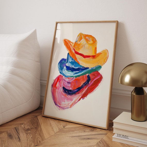 Cowboy Hats Colorful Abstract Western Wall Decor