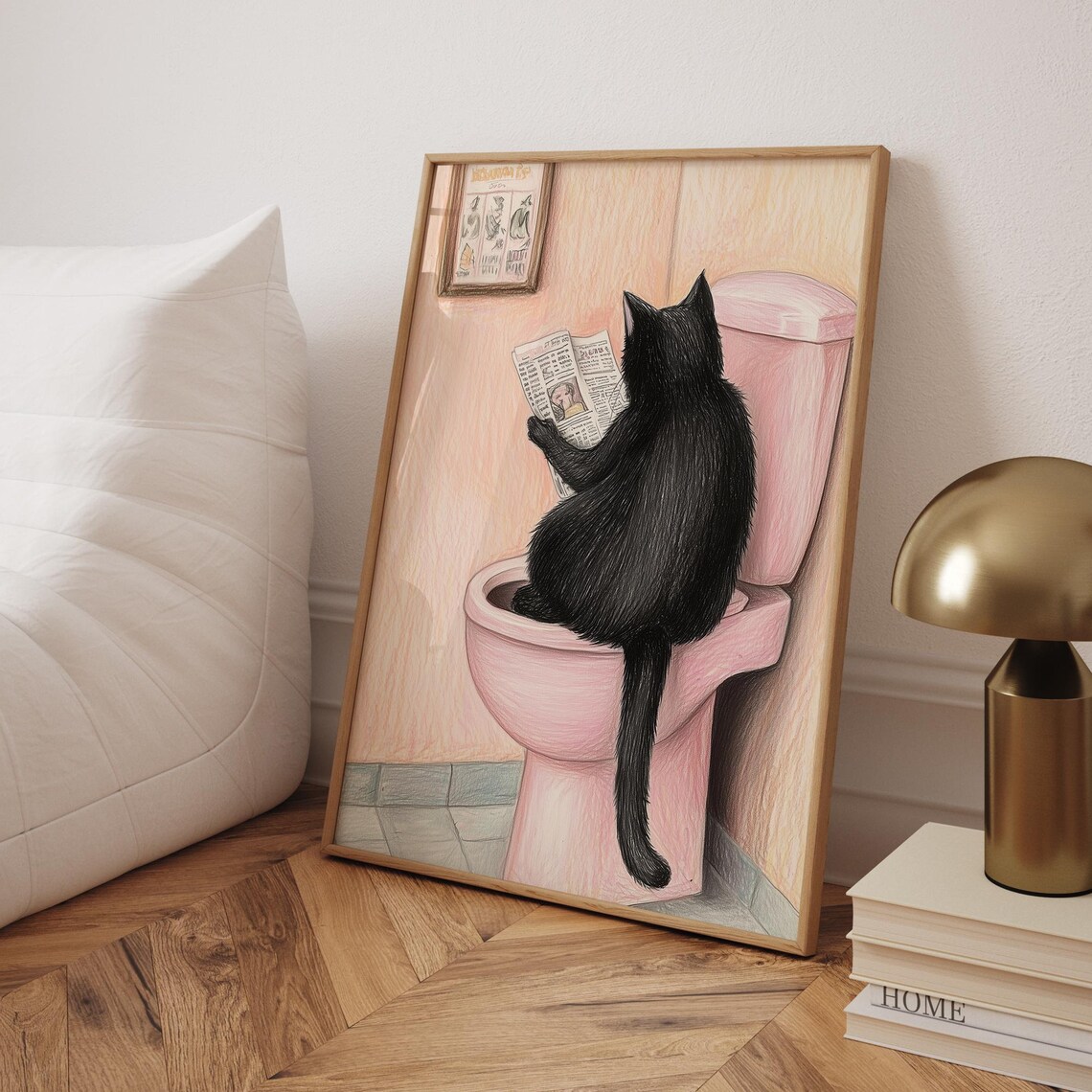 Cat Reading A Newspaper, Funny Bathroom Art Print