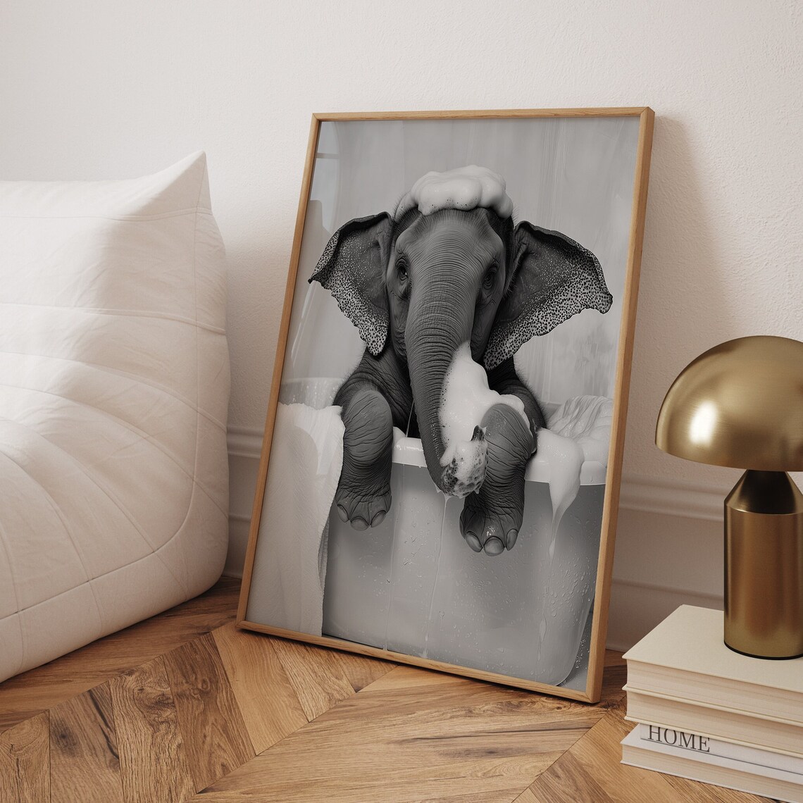 Cute Elephant In A Tub, Funny Bathroom Poster