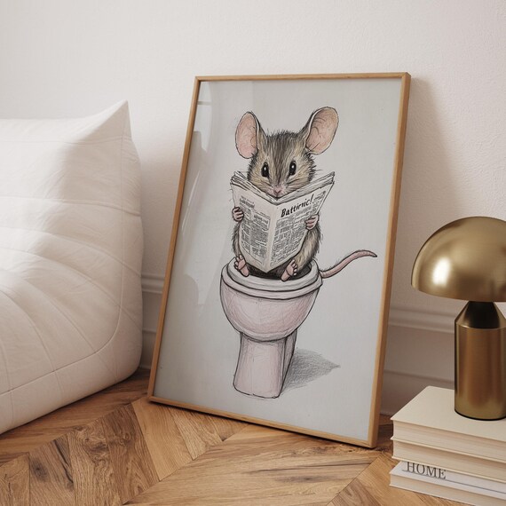Mouse Reading A Newspaper Bathroom Art Print