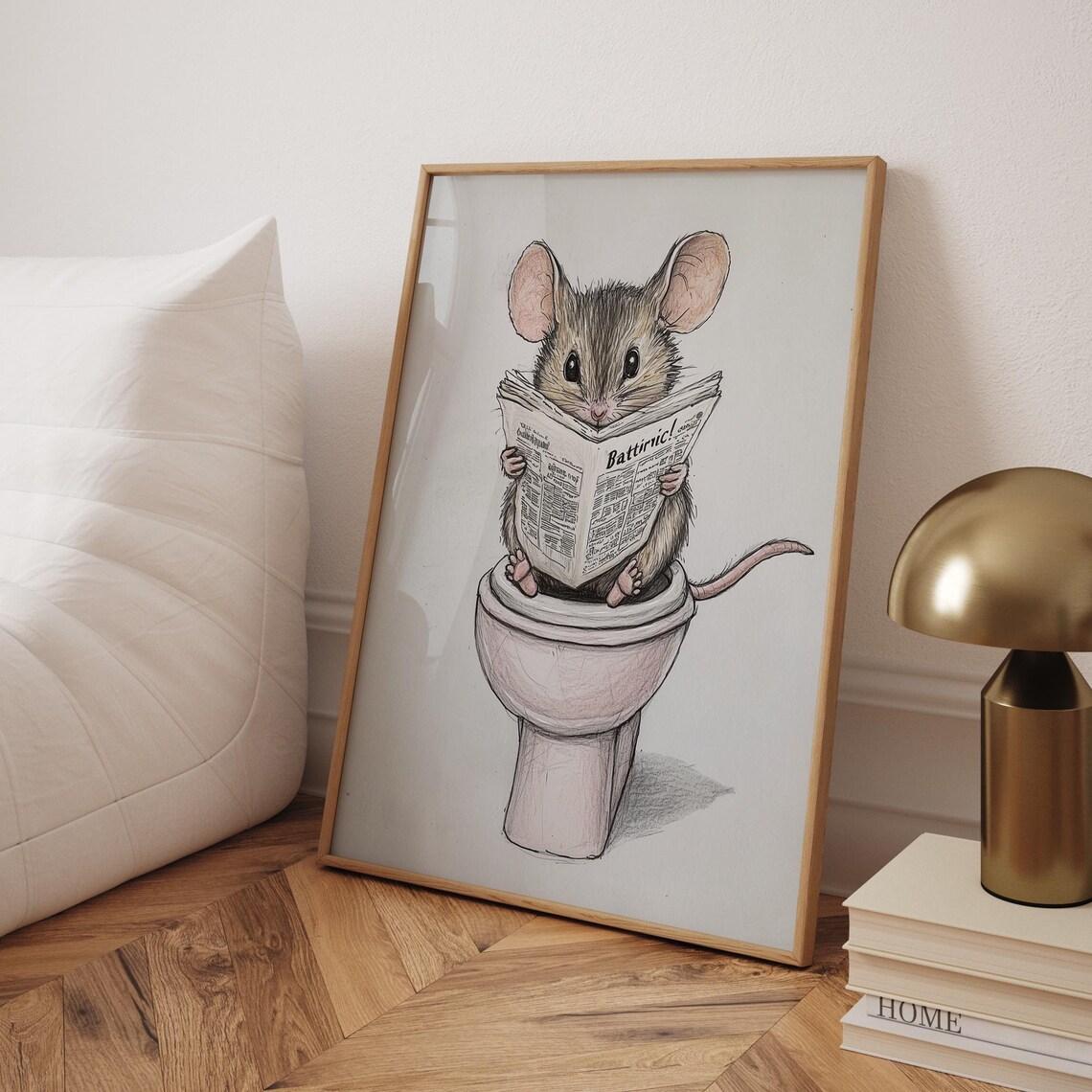 Mouse Reading A Newspaper Bathroom Art Print