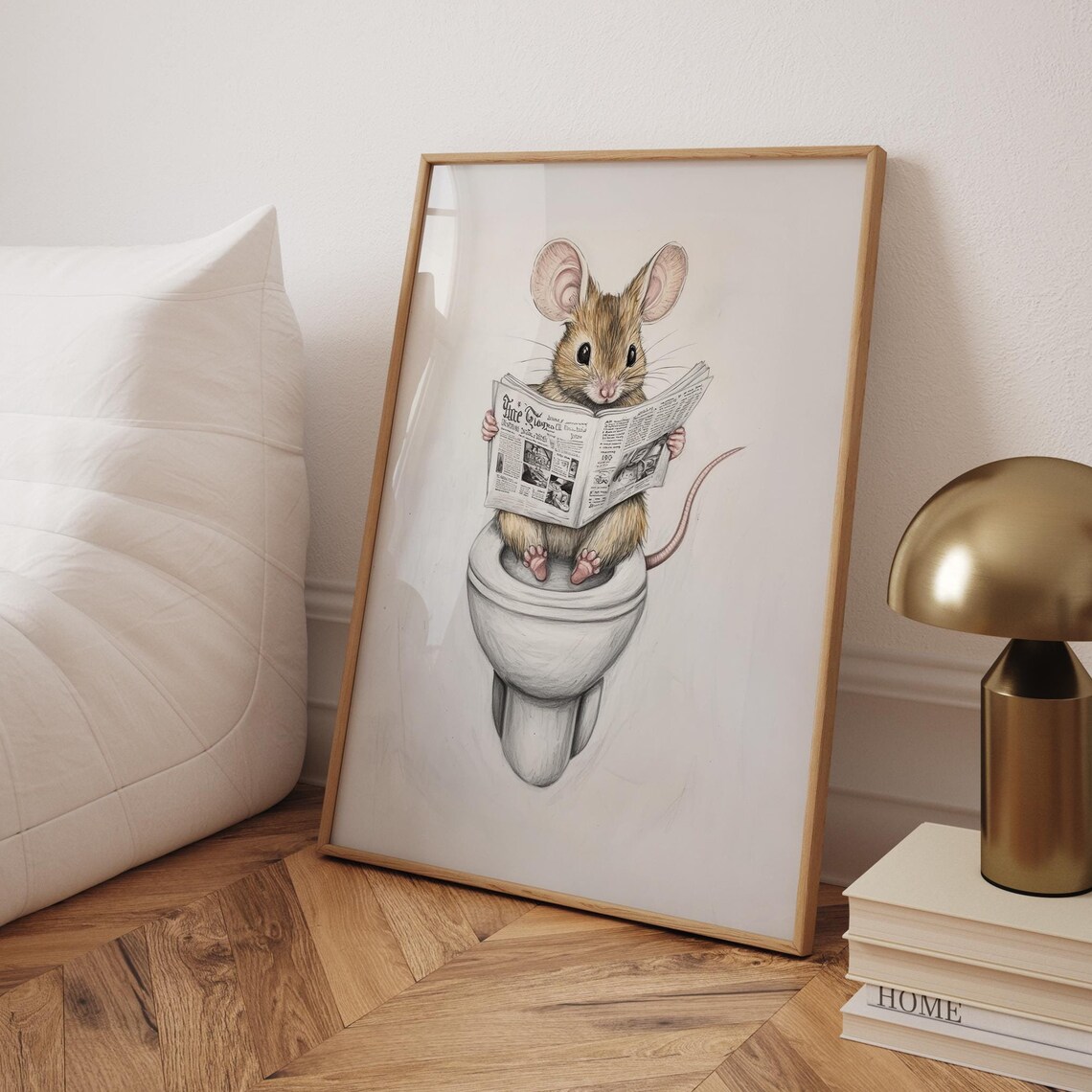 Mouse Reading A Newspaper Bathroom Art Print