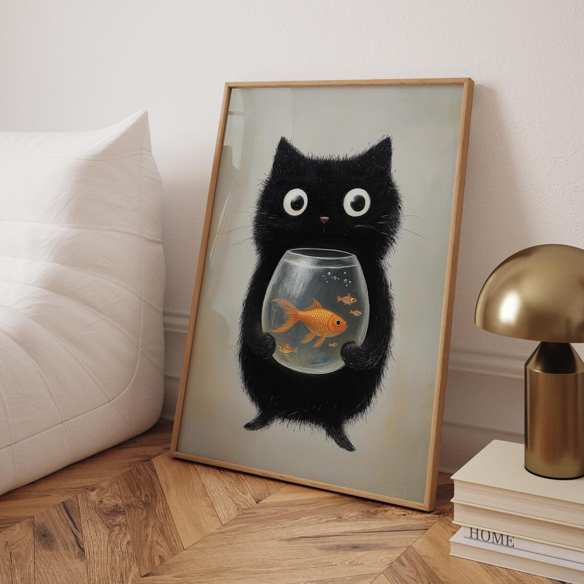 Funny Black Cat, Cute Cat Illustration Poster