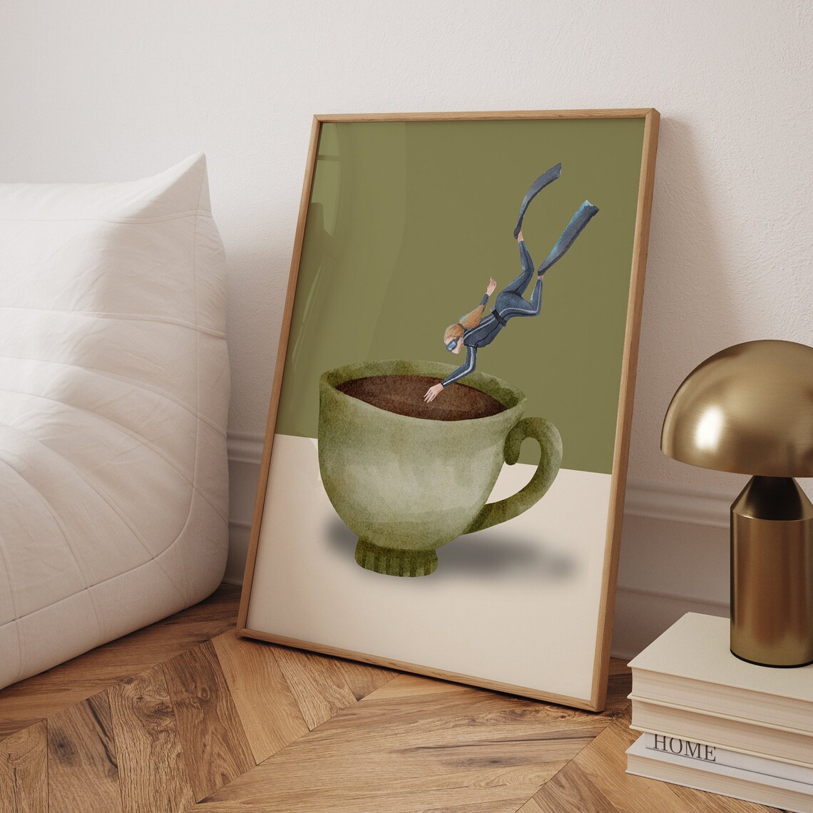 Coffee Scuba Diver Art Print, Coffee Lover Gift