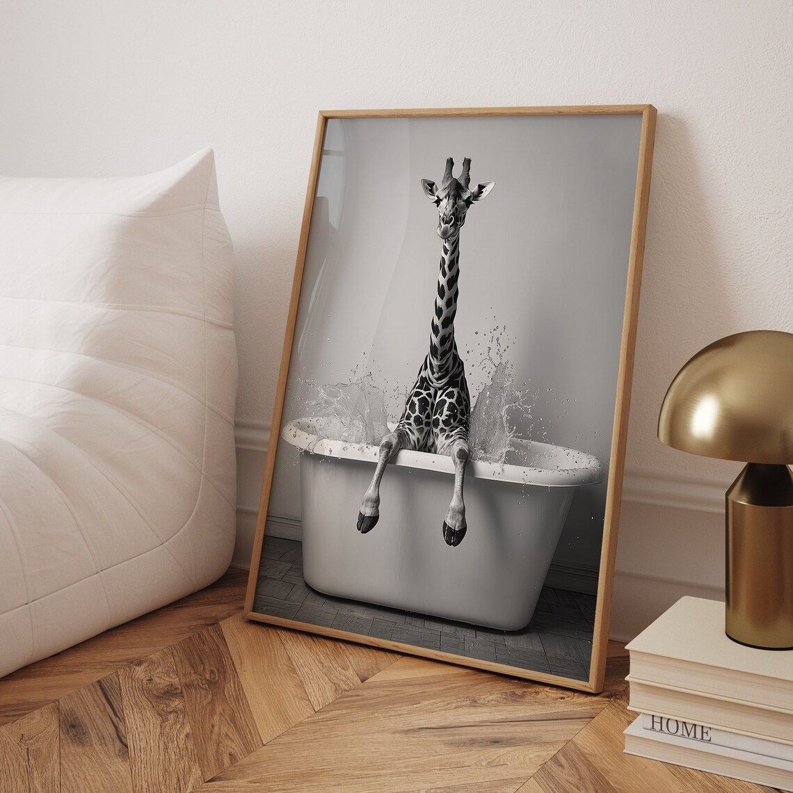 Cute Giraffe In A Tub Bathroom Funny Poster - Image 6