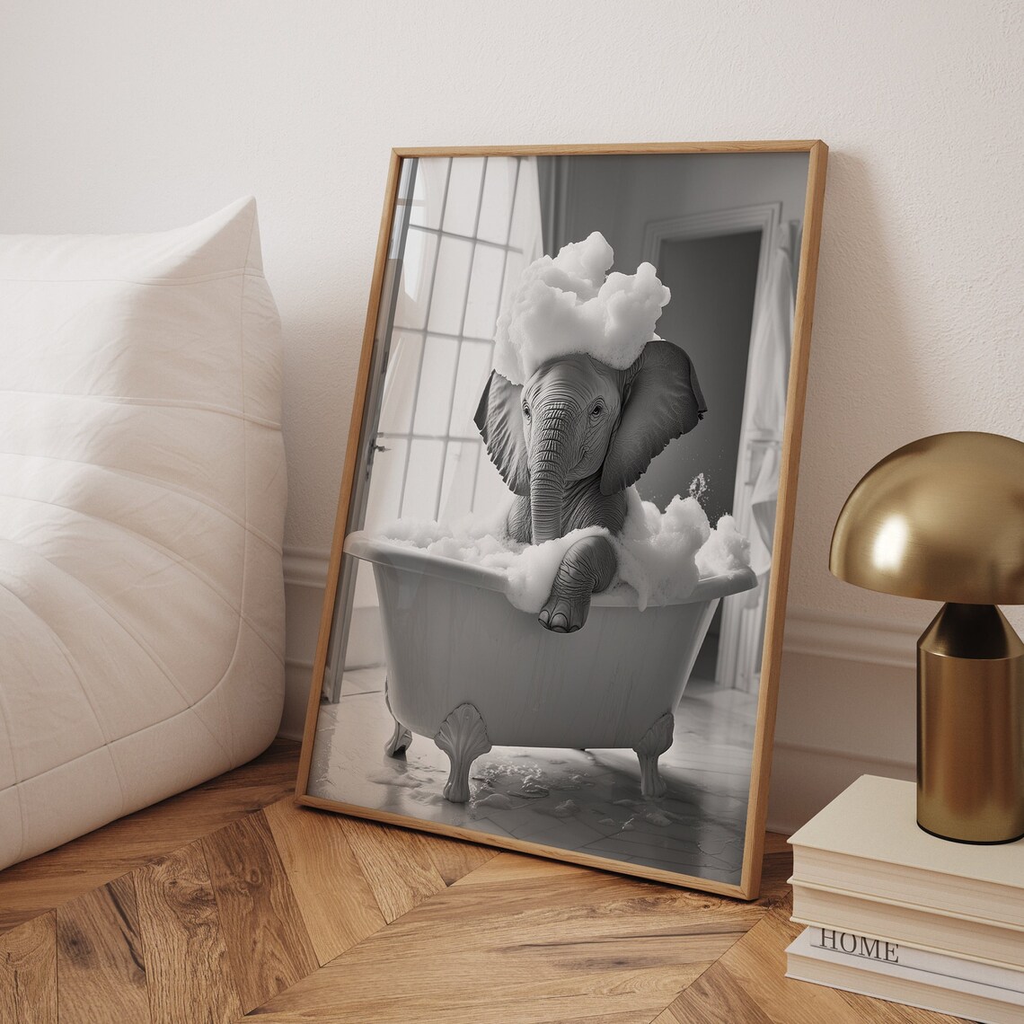 Cute Elephant In A Tub, Funny Bathroom Poster