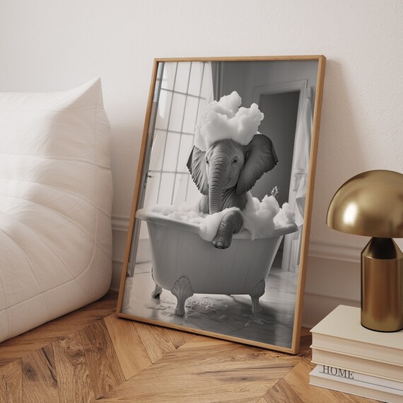Cute Elephant In A Tub, Funny Bathroom Poster