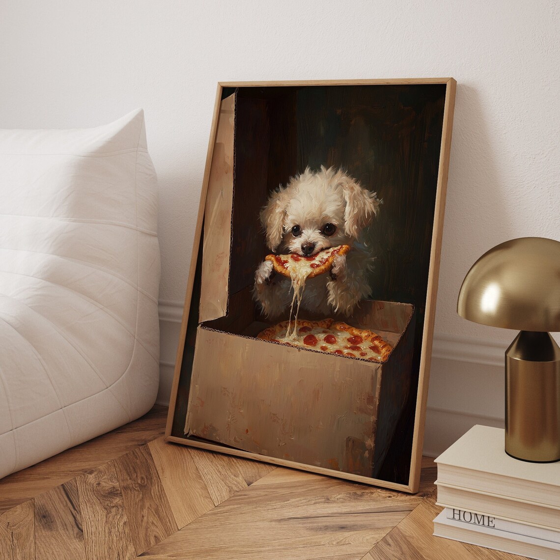 Cute Dog Eating Pizza, Funny Kitchen Art Print