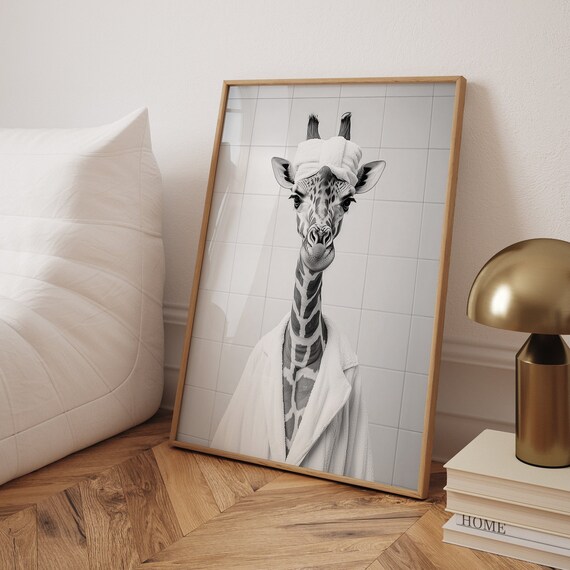 Funny Giraffe Bathroom Wall Art Print