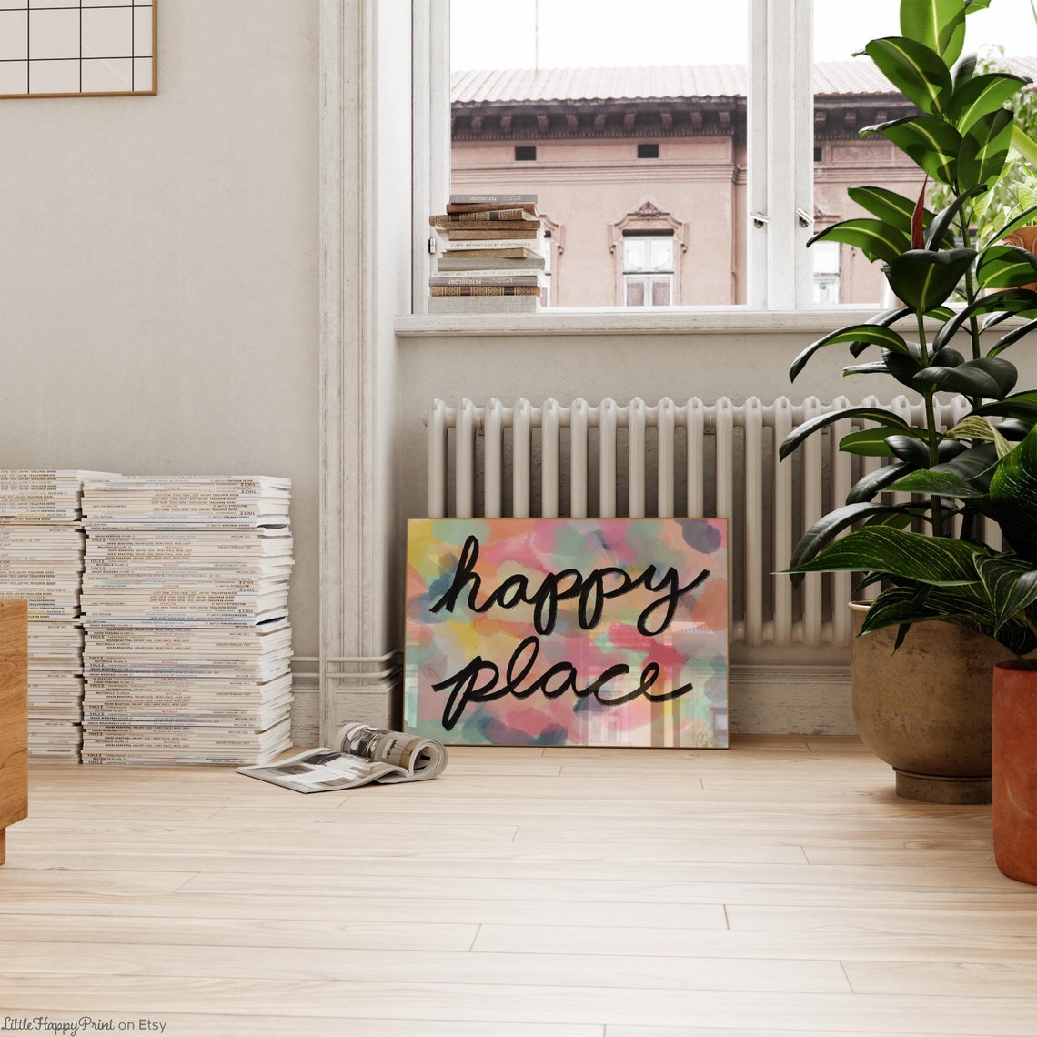 Happy Place Pastel Watercolor Script Dreamy Typography Poster