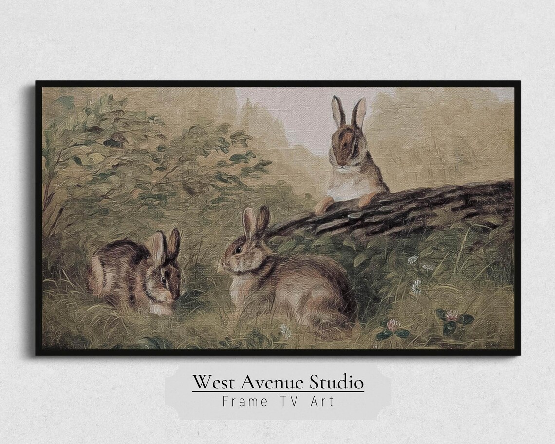 Vintage Rabbit Painting, Antique Farmhouse Art Print - Image 4