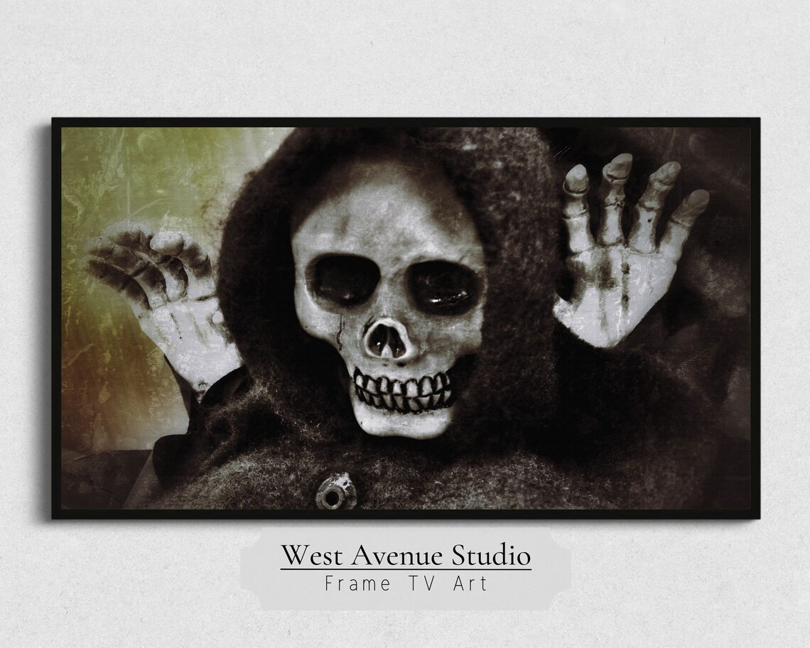 Creepy Grim Reaper Skull Hands Pressed Against Glass Vintage Horror Art Poster - Image 5