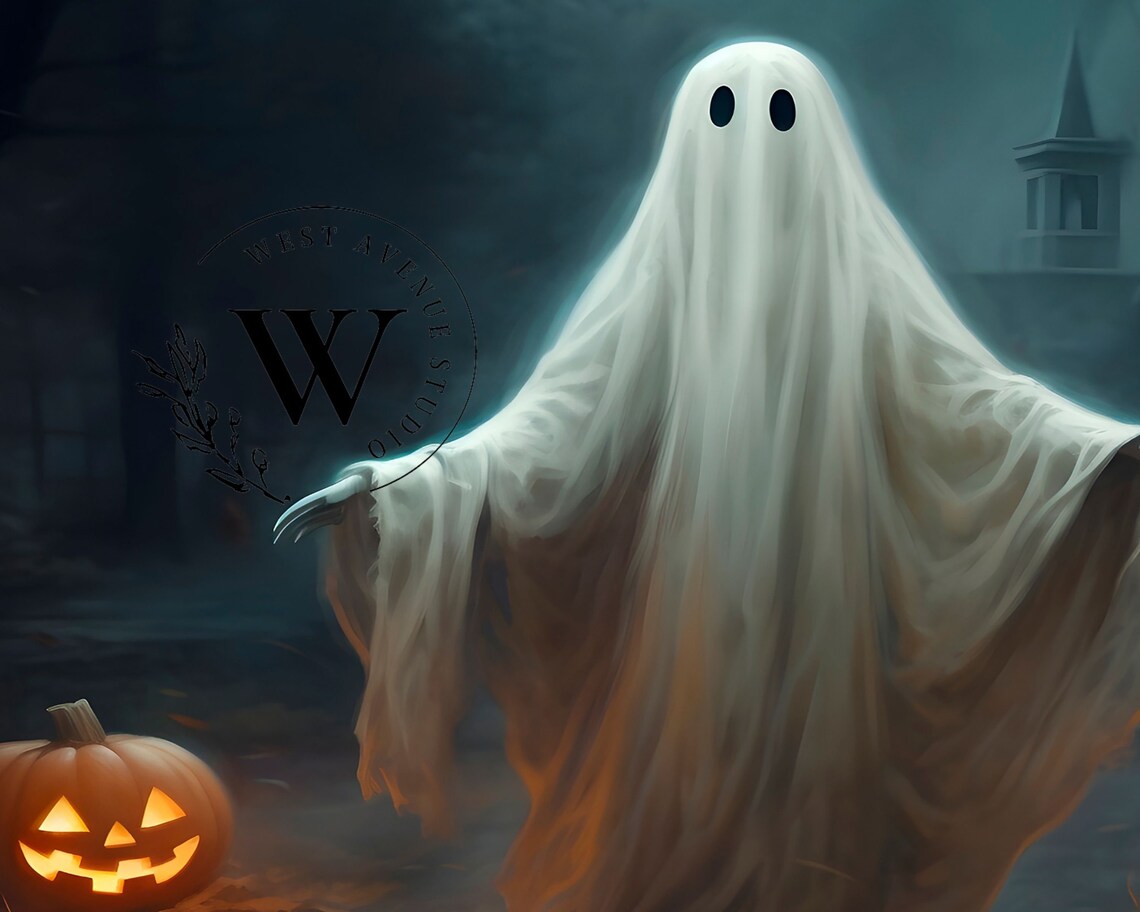Sheet Ghost in Haunted Woods Night Jack O Lanterns Spooky Halloween Poster - Image 4