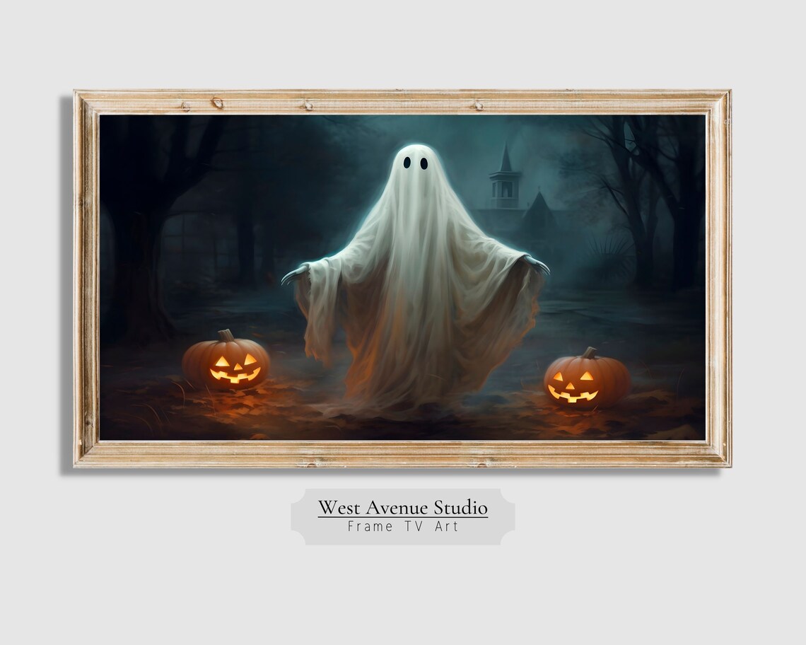 Sheet Ghost in Haunted Woods Night Jack O Lanterns Spooky Halloween Poster - Image 5