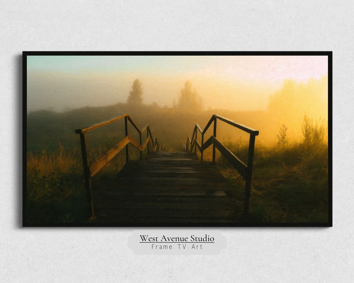 Wooden Boardwalk Into Golden Morning Fog Sunrise Landscape Photo Poster - Image 5