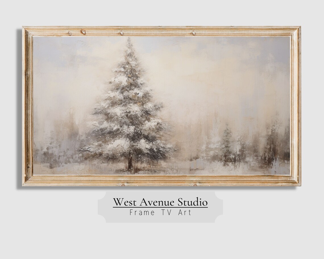 Christmas Tree Textured Winter Pines Farmhouse Art Print - Image 3