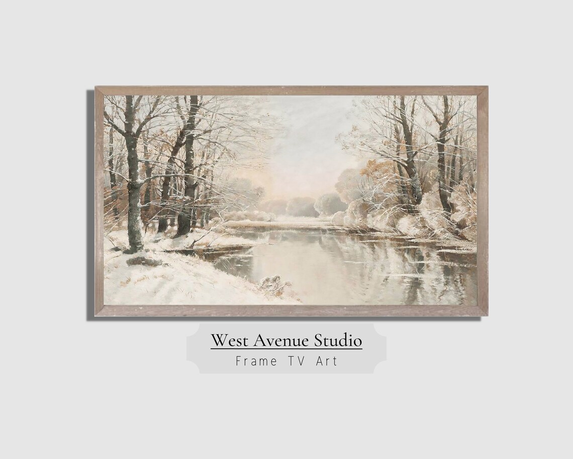 Winter Scene Snowy Landscape, Neutral Winter Decor Art Print
