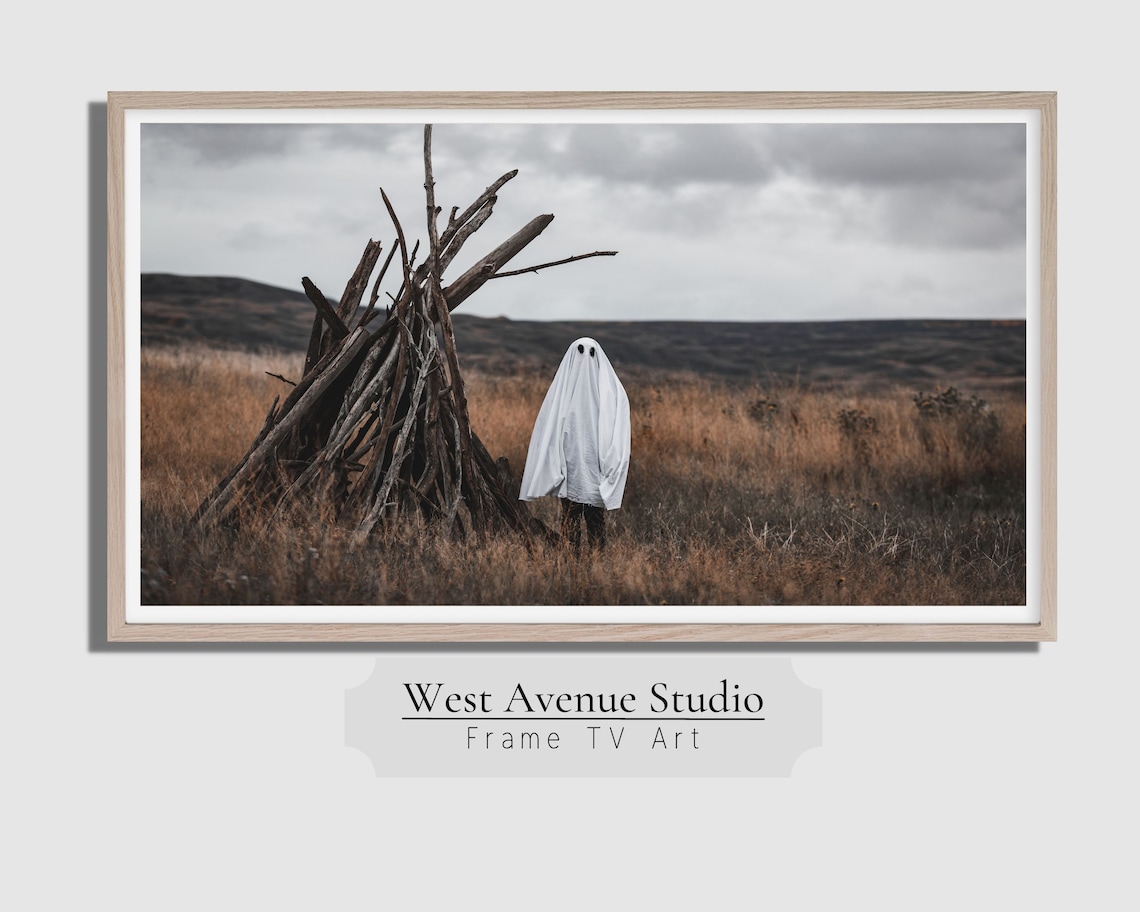 Halloween Ghost in Field Art Print, Farmhouse Decor - Image 3