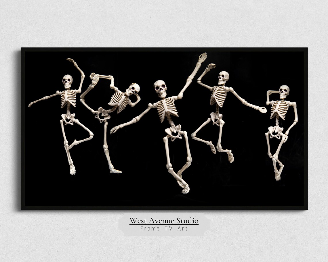 Dancing Skeletons Party Fun Halloween Art Black Background Skeleton Dance Poster - Image 5