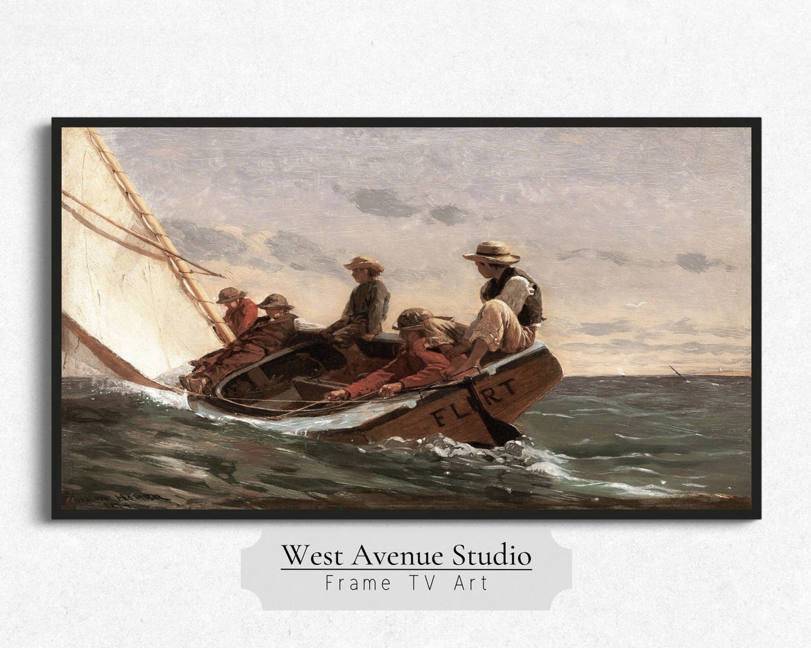 Frame Tv Art Summer Seascape Vintage Oil Painting Nautical Tv Art Summer Boats Summer Tv Art Circa 1893 Instant 297 - Image 2
