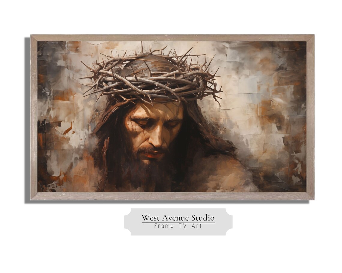 Jesus Crown Of Thorns Bowed Head Painterly Christian Faith Easter Poster - Image 3