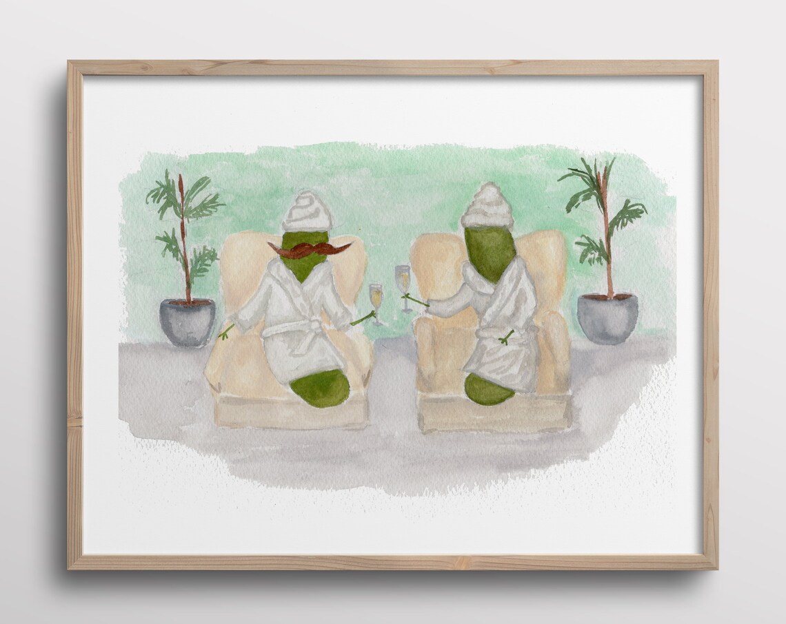 Whimsical Pickles With Mustaches Spa Watercolor Art Print
