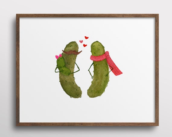 Whimsical Pickle Family With Baby Watercolor Art Print