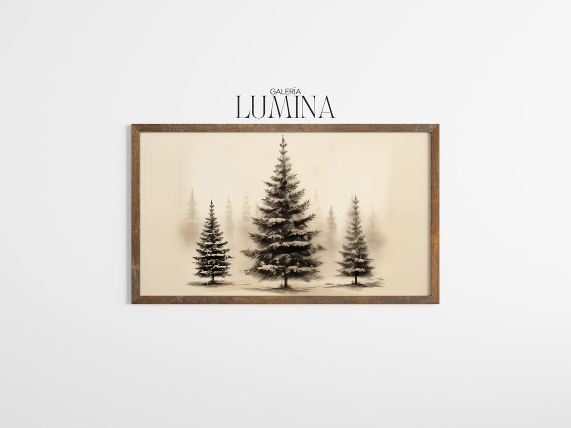 Three Snow Covered Christmas Trees in Ink Sketch Winter Poster - Image 3