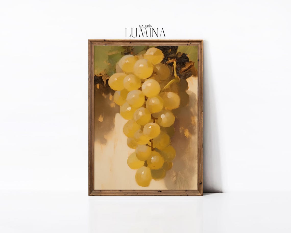 Golden Grapes Hanging on the Vine Vintage Fruit Painting Poster - Image 3