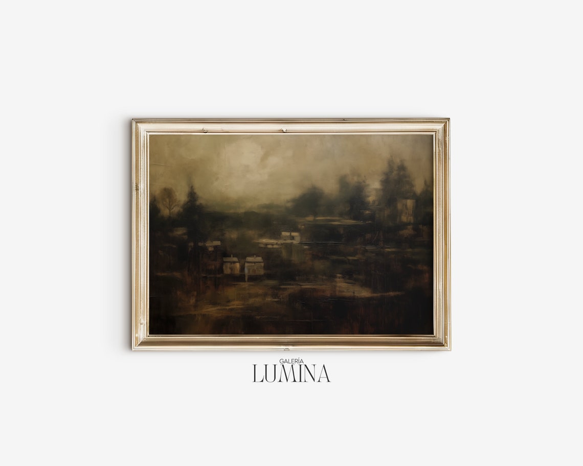 Dark Moody Abstract Landscape Painting Dark Green Landscape Oil Painting Mid Century Modern Wall Art Art Frame Tv Art 352 - Image 2