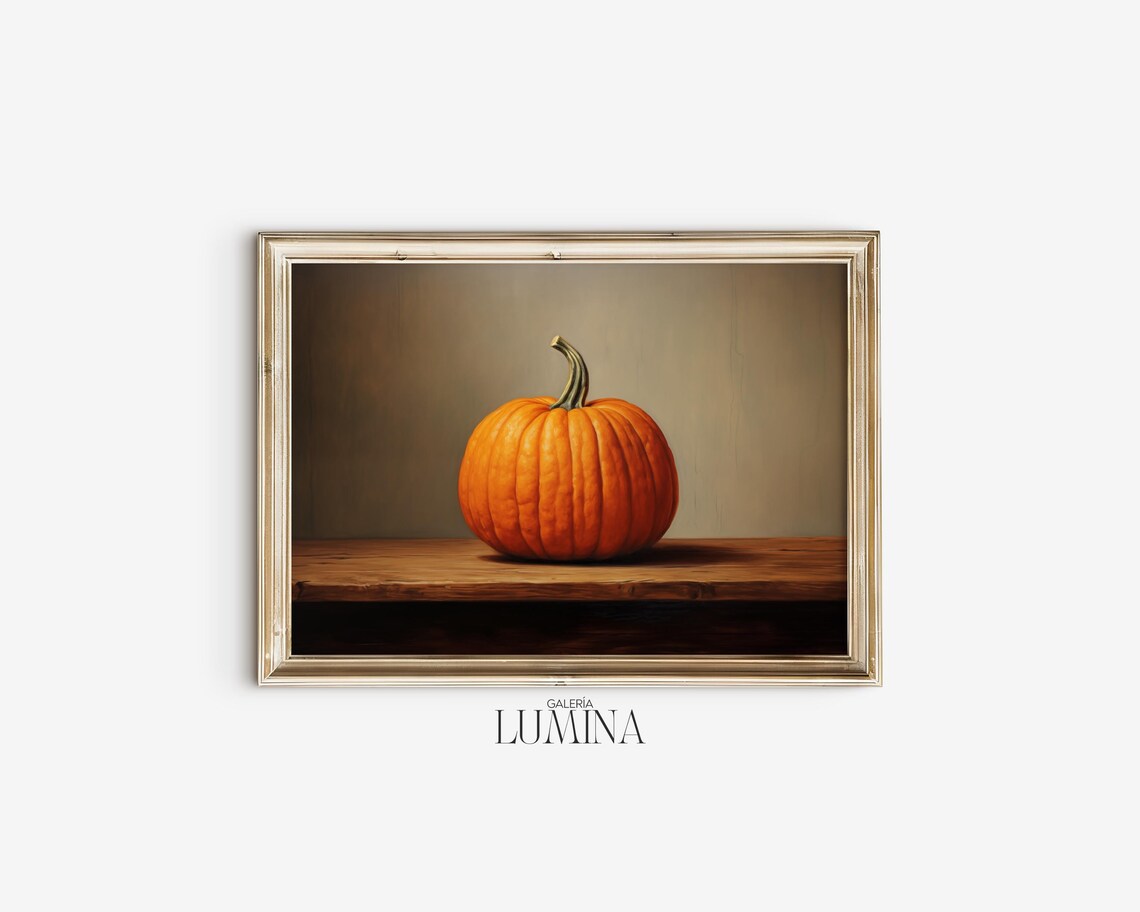 Single Orange Pumpkin on Wood Table Rustic Fall Still Life Poster - Image 2