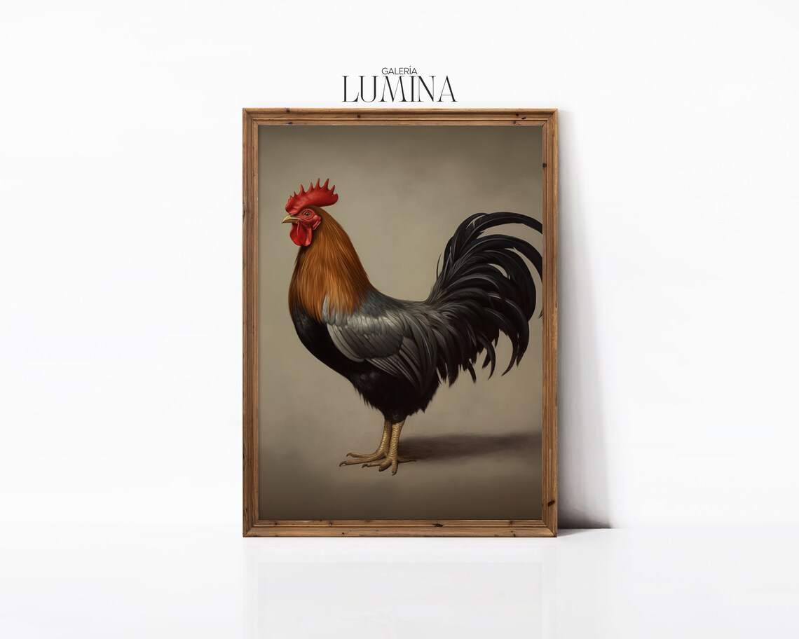 Rooster Oil Painting, Vintage Rustic Farmhouse Art Print - Image 3