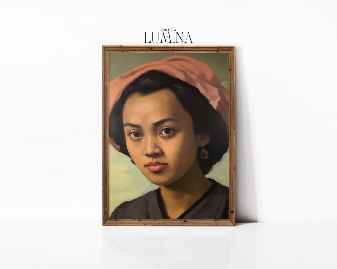 Indonesian Woman Original Oil Portrait Painting Woman Eclectic Wall Art Moody Woman Portrait Print Art Frame Tv Art 307 - Image 3