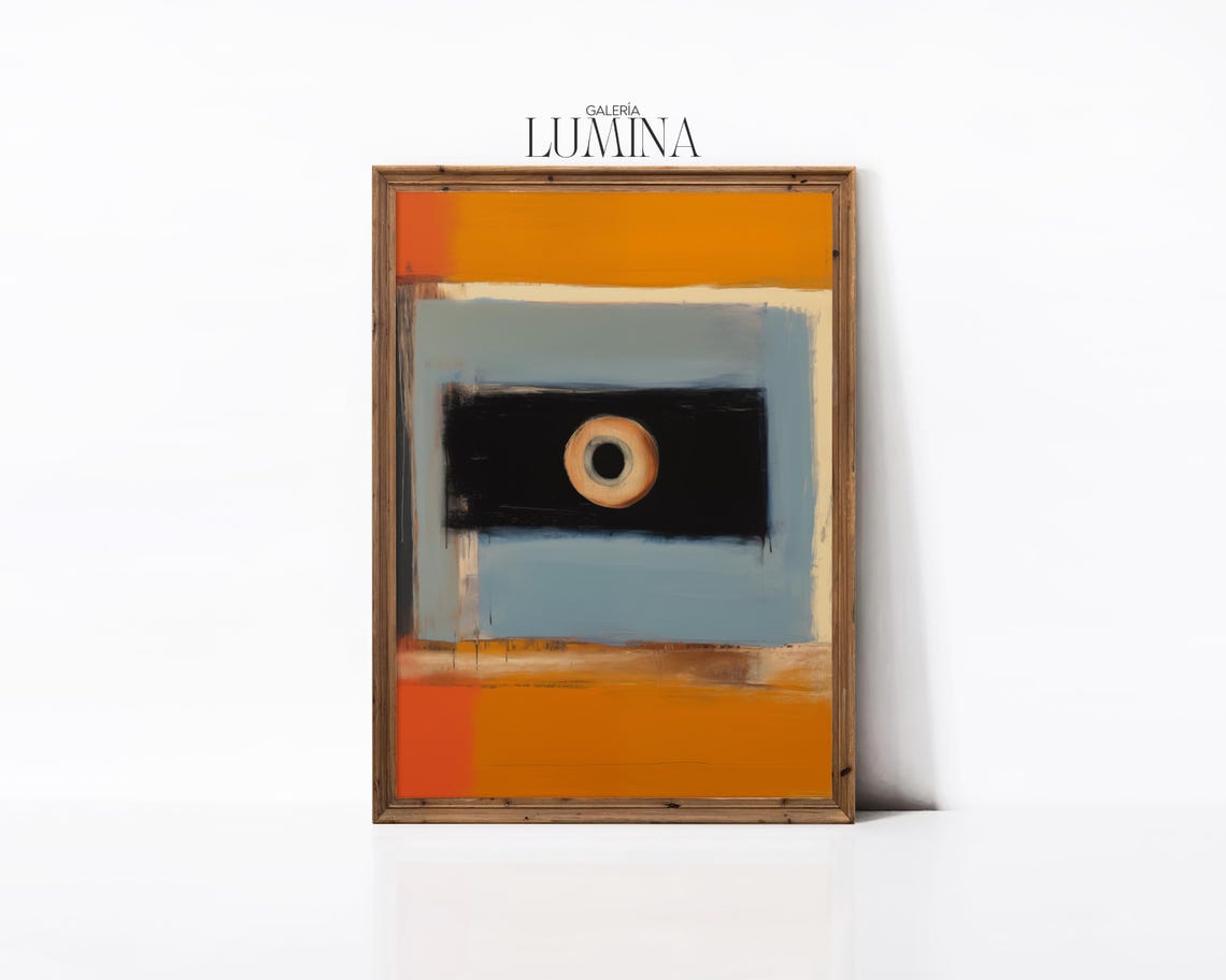 Mid Century Abstract Eye Painting Contemporary Square Shape Painting Modern Blue Orange Bold Wall Art Art Frame Tv Art 808 - Image 2