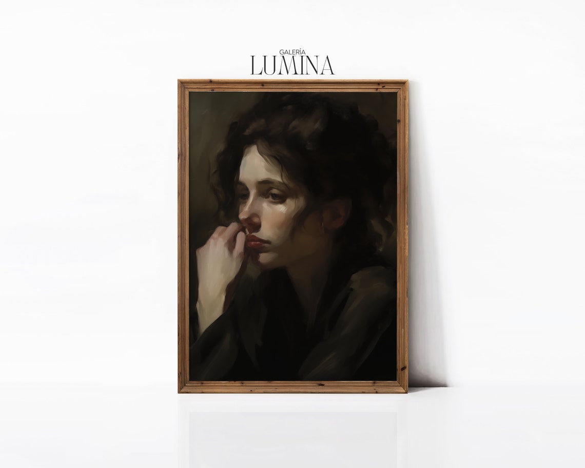 Moody Woman Portrait Original Painting Antique Portrait Painting Dark Decor Modern Farmhouse Wall Art Art Frame Tv Art 302 - Image 3
