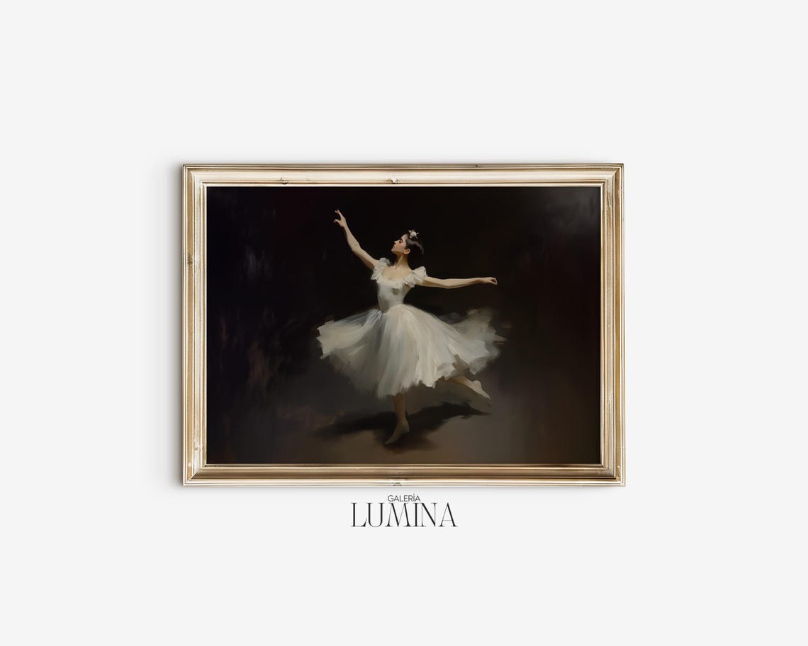 Ballerina Dancing Original Oil Painting Antique Ballet Print Moody Dark Tones French Oil Painting Art Frame Tv Art 461 - Image 2