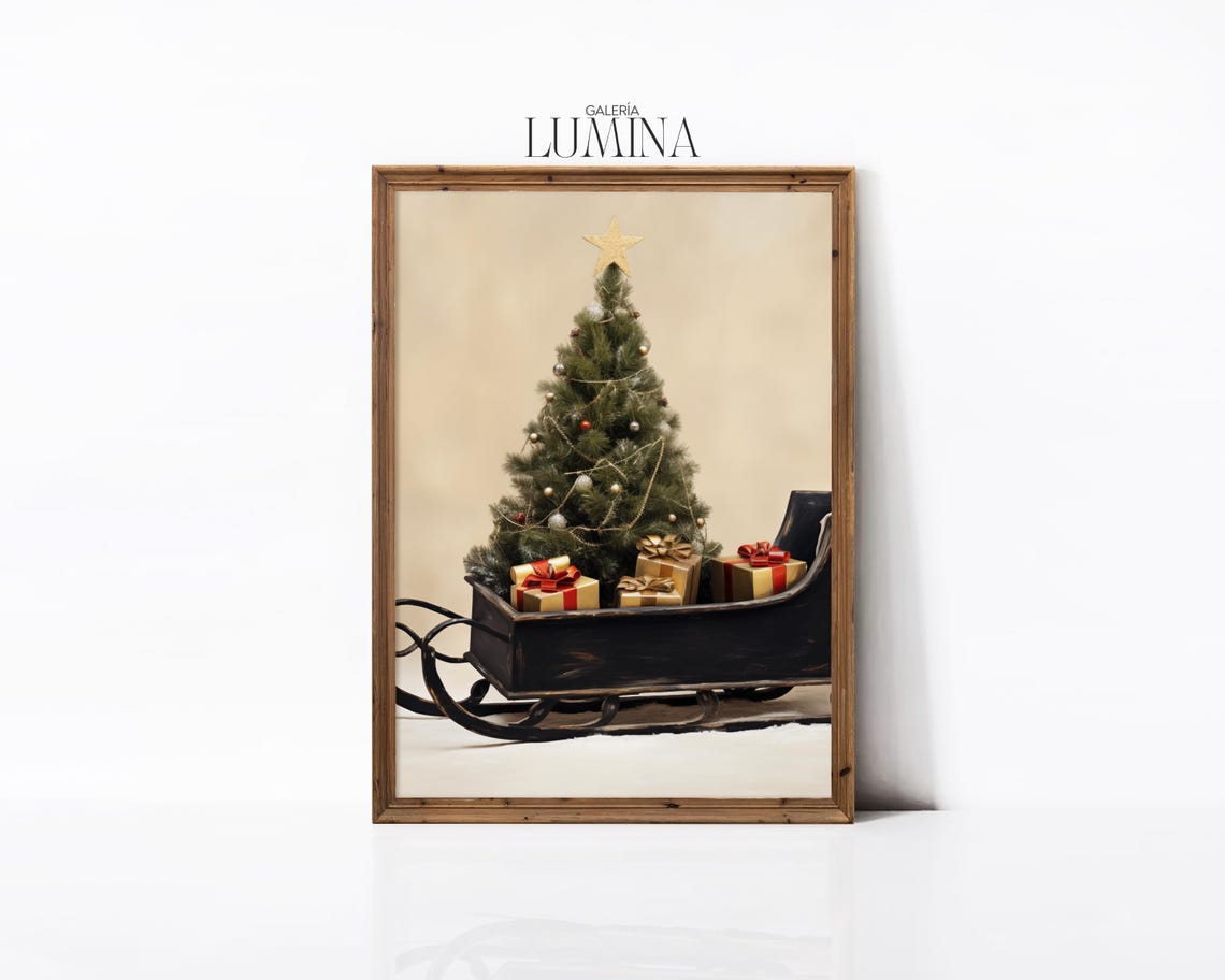 Black Sleigh With Star-Topped Christmas Tree and Gift Boxes Poster - Image 2