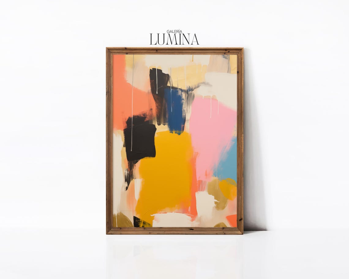 Colorful Mid Century Modern Abstract Splash Canvas Painting Poster - Image 2