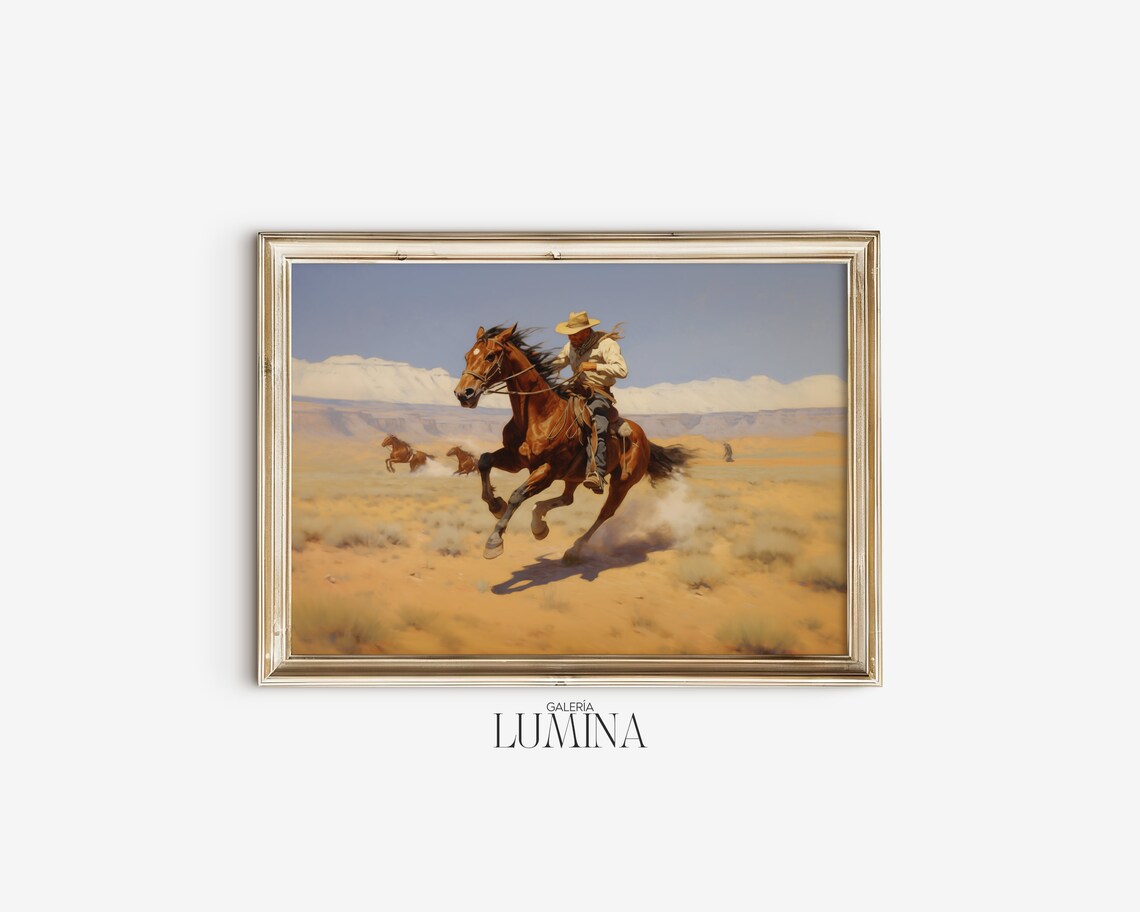 Western Cowboy Painting, Mid-Century Landscape Art Print - Image 2