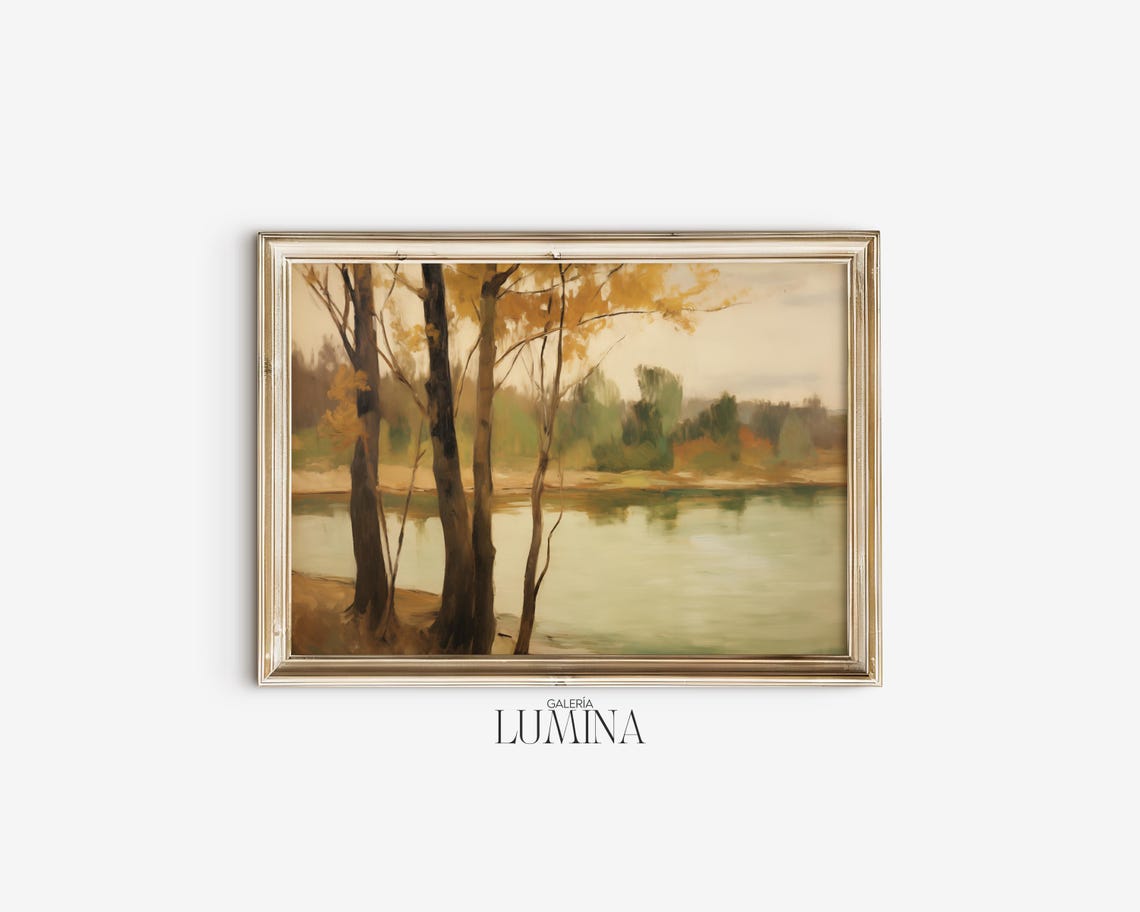 Autumn Trees by the River Impressionist Landscape Painting Poster - Image 2