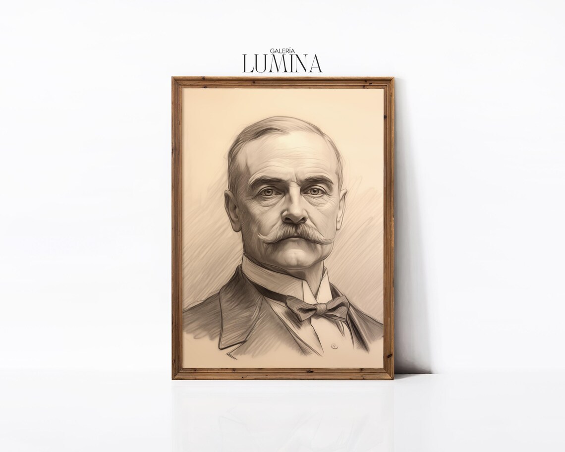Vintage Gentleman with Mustache Pencil Sketch Portrait Poster - Image 3