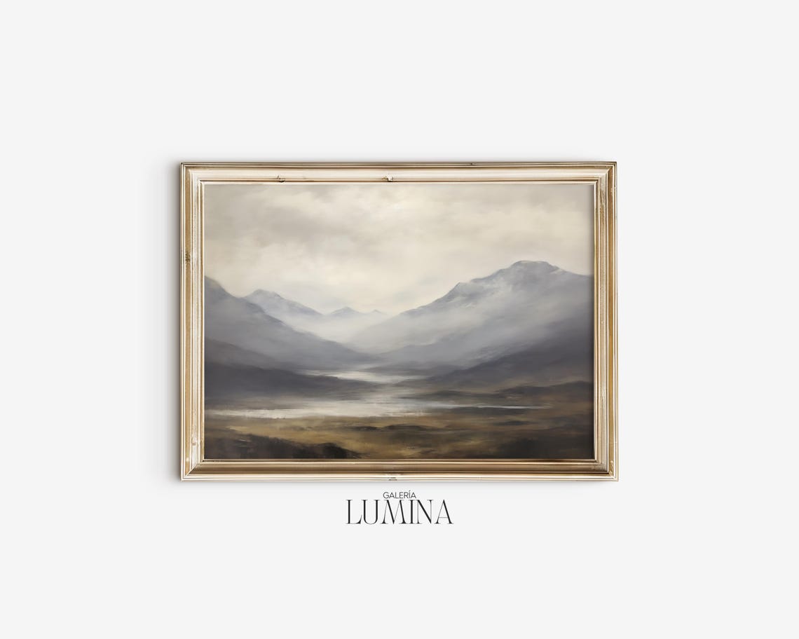 Scottish Highlands Original Painting Foggy Valley Landscape Oil Painting Antique Mountain Scenery Art Art Frame Tv Art 445 - Image 2
