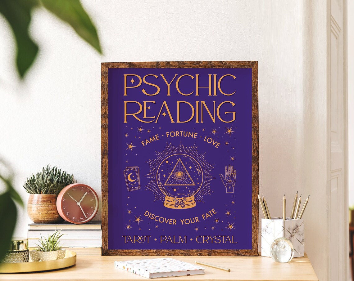 Psychic Reading Tarot Palm Crystal Gold Purple Mystical Art Poster - Image 5