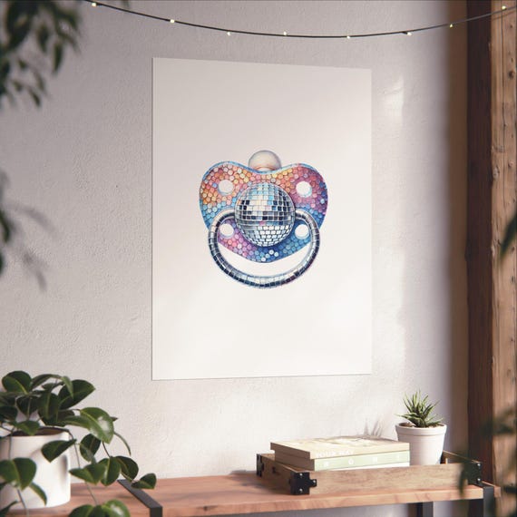 Disco Baby Pacifier Art Print Nursery Wall Poster Glam Ball Drink Groovy Preppy Y2k Trendy Home Kitchen Decor