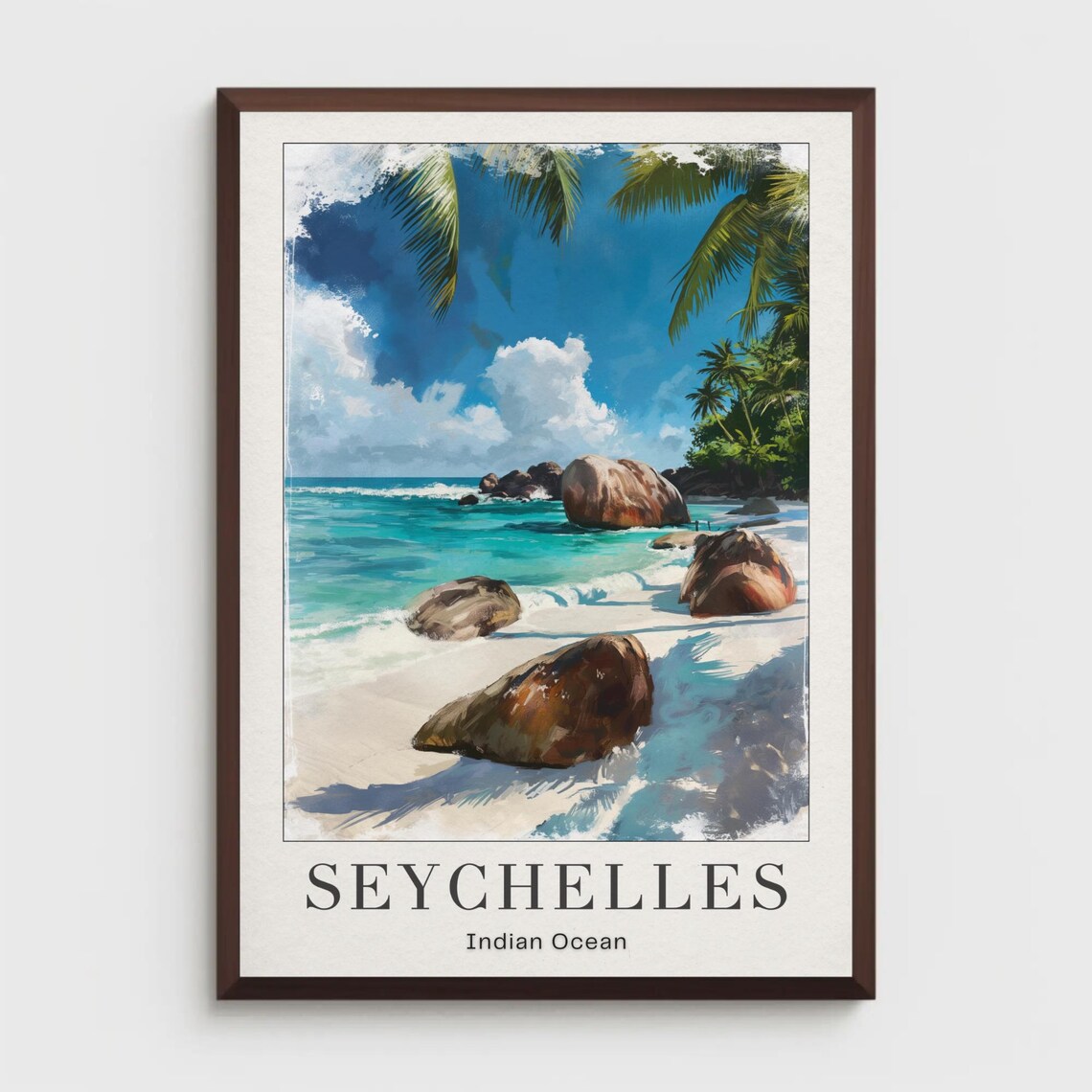 Seychelles Indian Ocean Tropical Beach Paradise Travel Poster