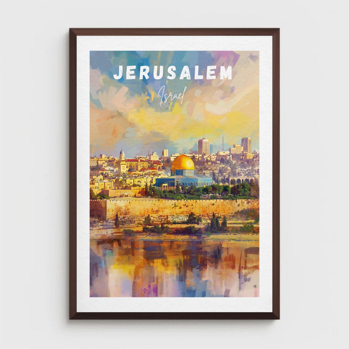Jerusalem Travel Poster Dome Of The Rock Retro Israel Art Print