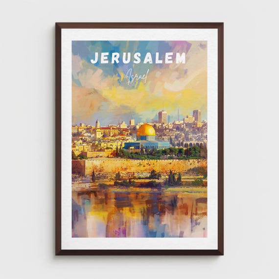 Jerusalem Travel Poster Dome Of The Rock Retro Israel Art Print